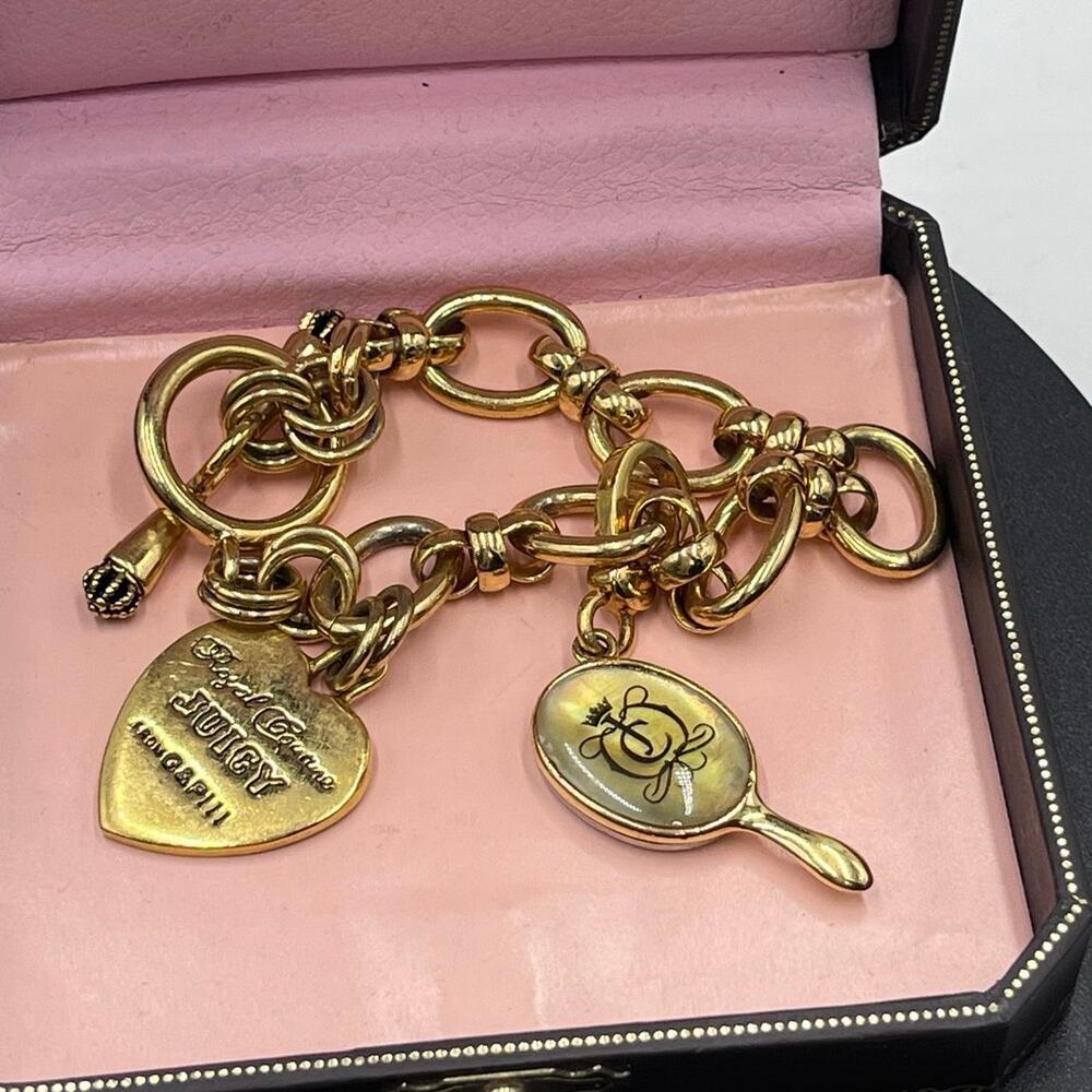 Juicy Couture Vintage Gold Tone‎ Chunky Bracelet VANITY MIRROR Charm #YJRU1506